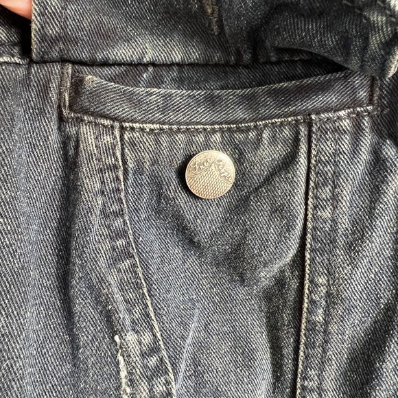 Free People Size M Dark Hooded Knit Denim Jean Jacket - Picture 8 of 15